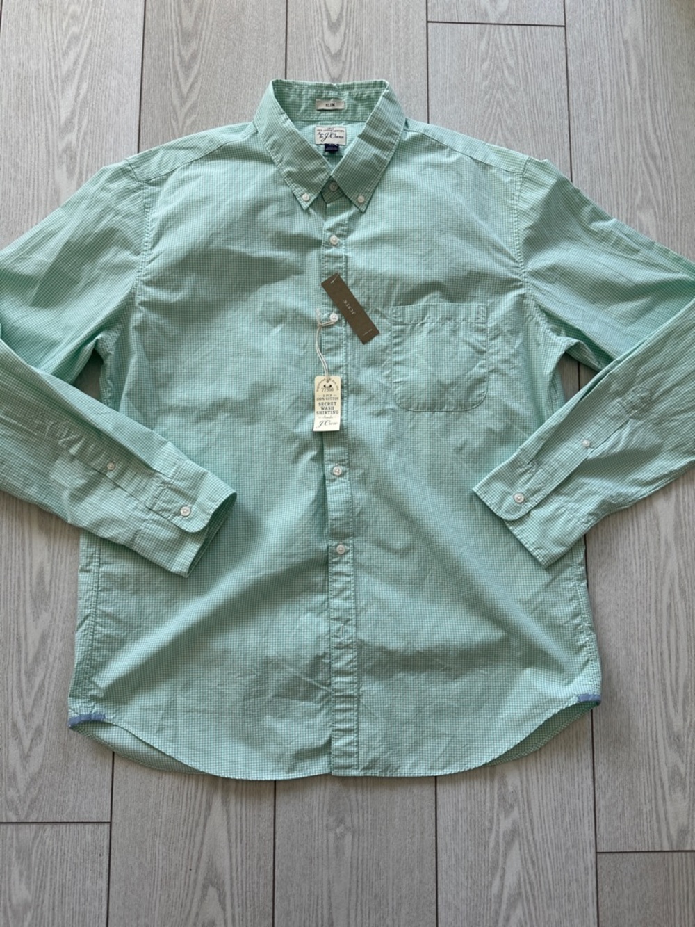 J. Crew Mint Green Micro-Striped Button-Down Shirt
